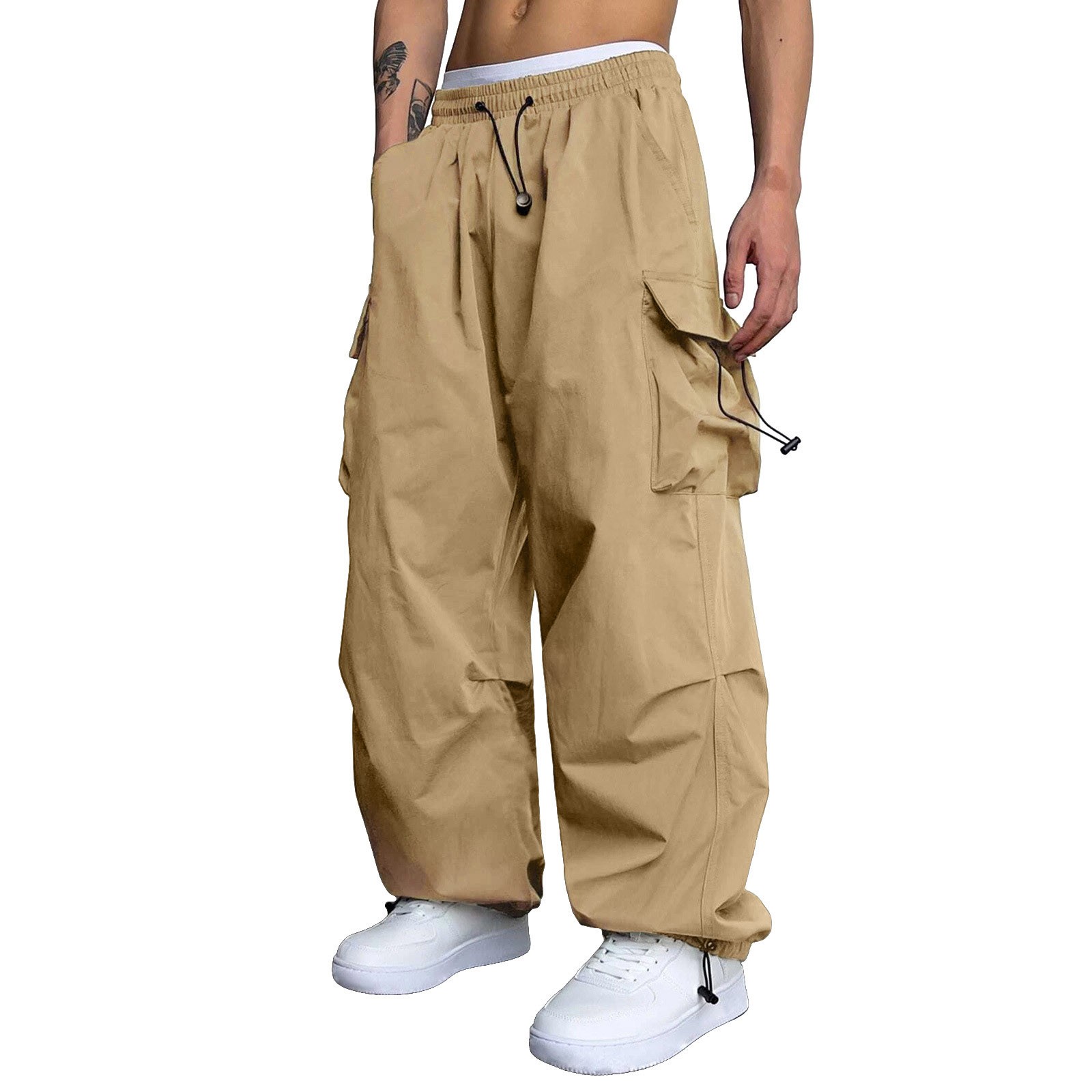 thumbnail image 2 of Pantalones cargo informales para hombre: color liso, cuatro bolsillos, cintura ajustable, material de imitación de sarga, ropa urbana para todas las estaciones, tallas US/UK/EU S-XXXL., 2 of 8